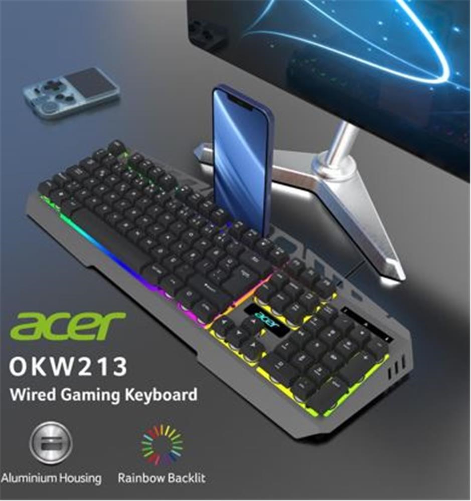 Klavyeler ve Setleri Acer OKW213 Gri RGB Rainbow Backlit Gaming Keyboard Rainbow (Kablo Uzunluğu 1,5mt) Satın Al