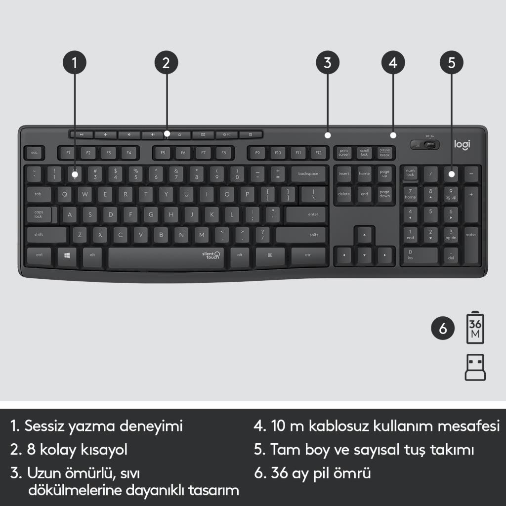 Klavyeler ve Setleri Logitech 920-009804 MK295 Kablosuz Siyah Klavye Mouse Set Satın Al