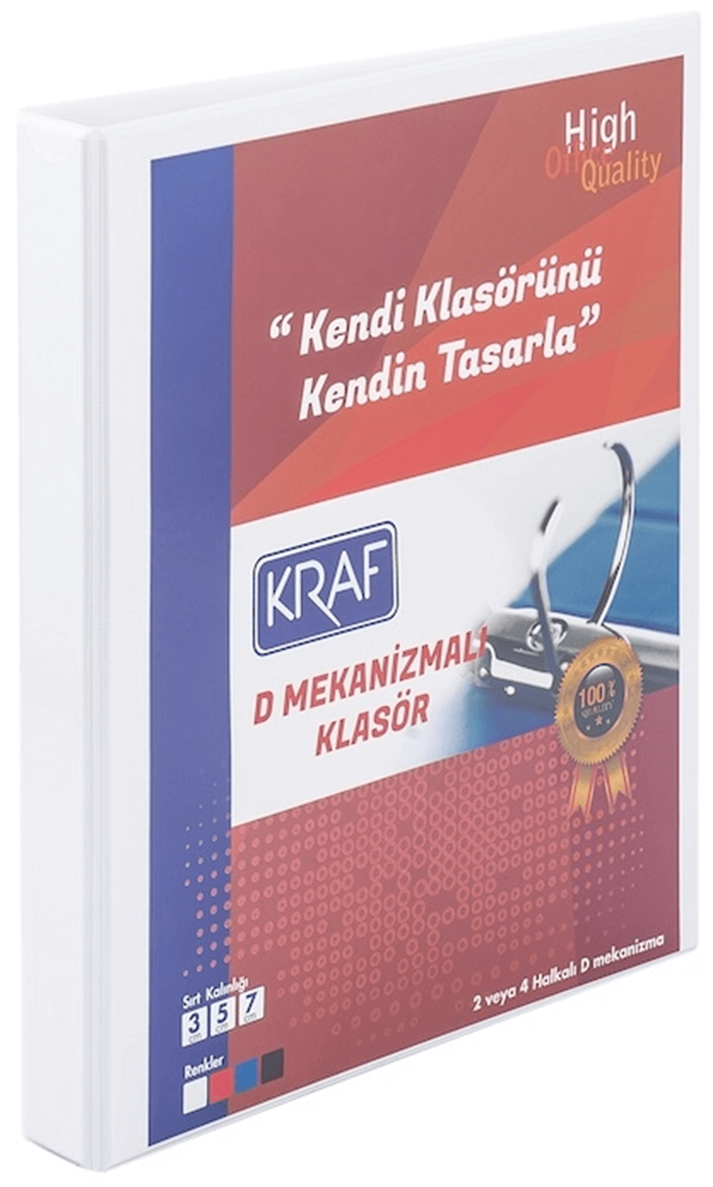 KRAF D MEKANİZMALI KLASÖR 3CM 4 HALKA 1034 BEYAZ