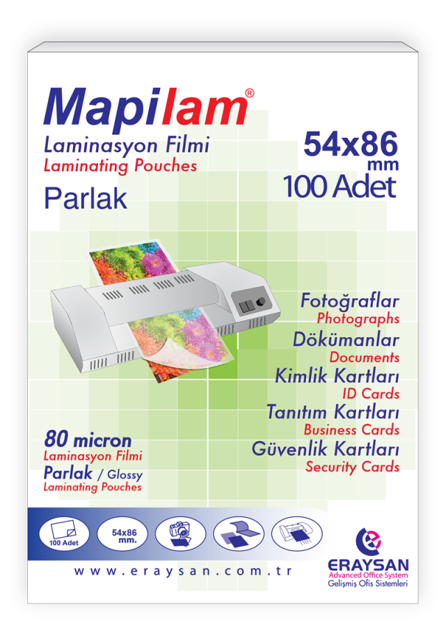 Laminasyon Filmleri MAPİLAM 80 MİCRON PARLAK LAMİNASYON FİLMİ (KREDİ KARTI) (54X86) 100 LÜ Satın Al