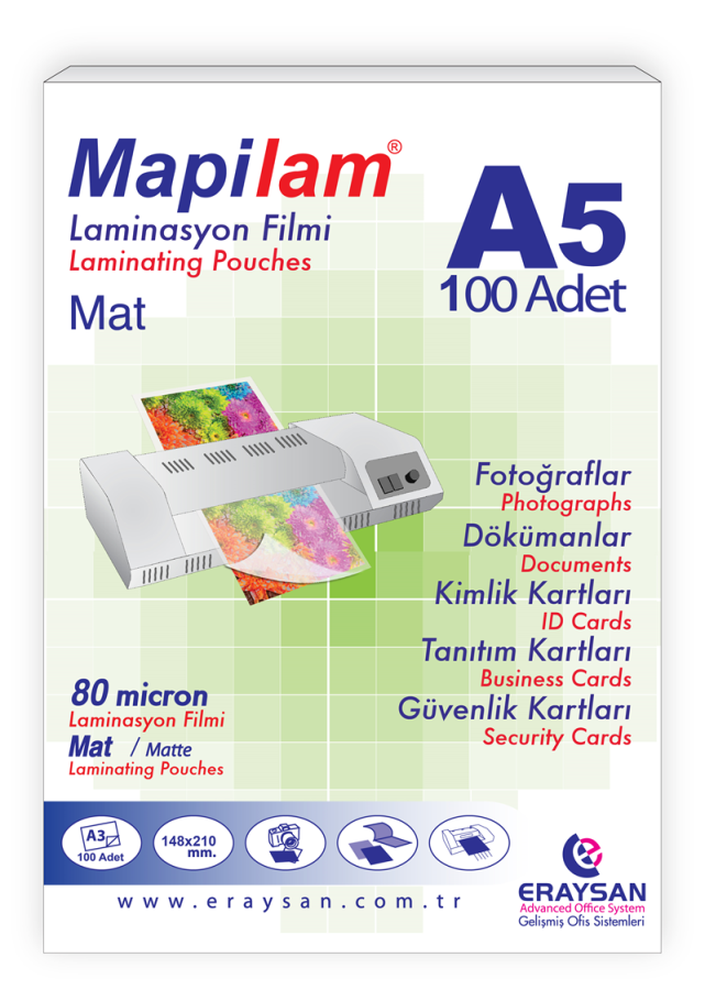 Laminasyon Filmleri MAPİLAM 80 MİCRON MAT LAMİNASYON FİLMİ (A5) 100 LÜ Satın Al