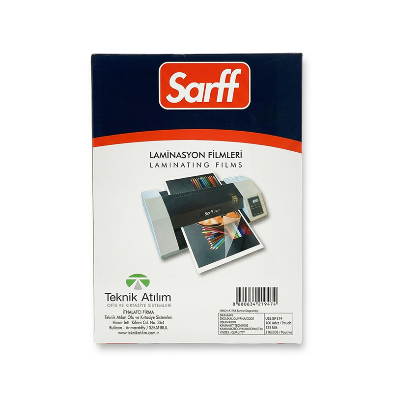 Laminasyon Makineleri SARFF PRO 125MIC LAMİNASYON FİLMLERİ - A4(216X303MM) - 100ADET Satın Al