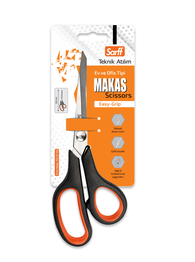 Makas ve Maket Bıçakları SARFF EASY GRIP OFİS MAKASI - 22CM Satın Al