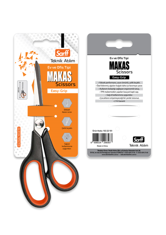 Makas ve Maket Bıçakları SARFF EASY GRIP OFİS MAKASI - 20CM Satın Al