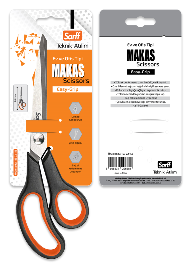 Makas ve Maket Bıçakları SARFF EASY GRIP OFİS MAKASI - 24CM Satın Al