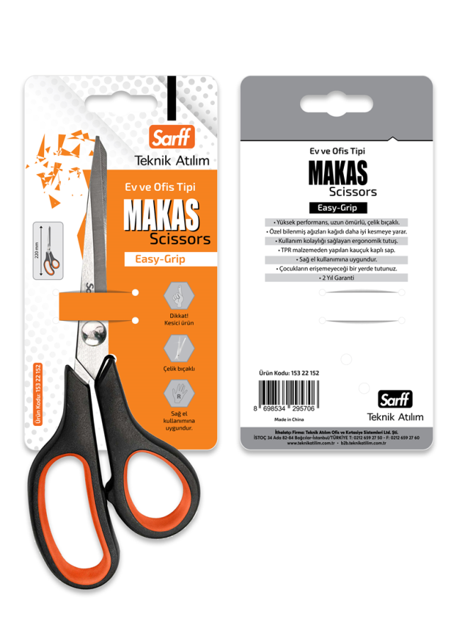 Makas ve Maket Bıçakları SARFF EASY GRIP OFİS MAKASI - 22CM Satın Al