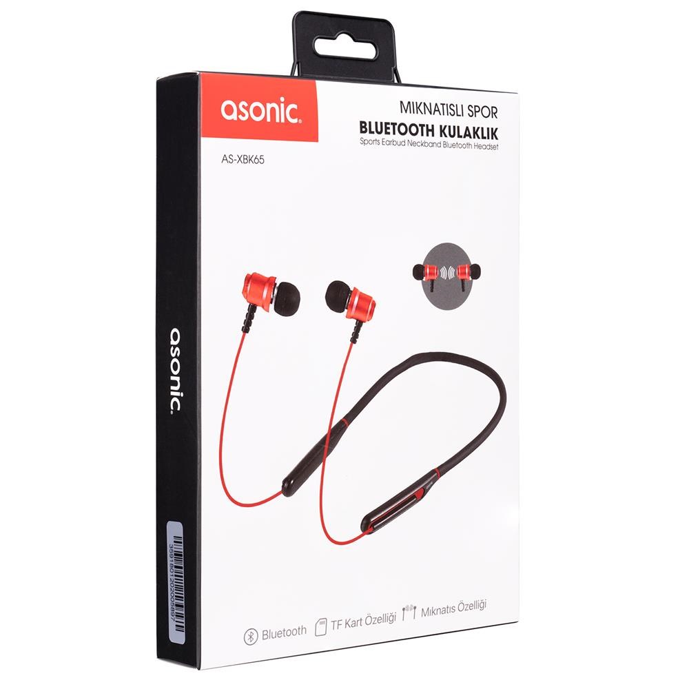 Mikrofon, Kulaklık ve Hoparlör Asonic AS-XBK65 Kırmızı Boyun Askılı Mıknatıslı Bluetooth+TF Kart Spor Kulak içi Kulaklık Satın Al