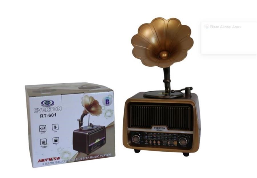 Mikrofon, Kulaklık ve Hoparlör Everton Rt-601 Gramafonlu Bluetooth Fm-Usb-Tf-Aux  Şarjlı Nostaljik Radyo Satın Al