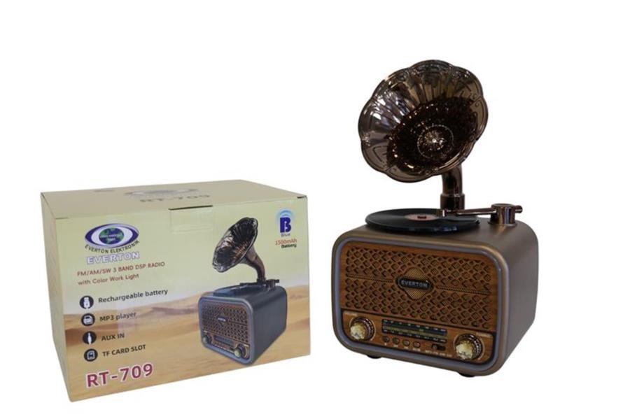 Mikrofon, Kulaklık ve Hoparlör Everton Rt-709 Gramafonlu Bluetooth Fm-Usb-Tf-Aux  Şarjlı Nostaljik Radyo Satın Al