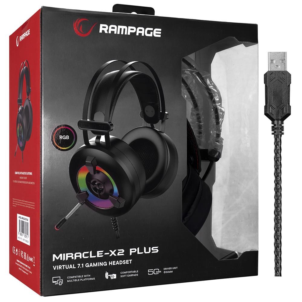 Mikrofon, Kulaklık ve Hoparlör Rampage Miracle-X2 PLUS Siyah RGB Led 7.1 Surround Sound System Gaming Mikrofonlu Oyuncu Kulaklığı Satın Al