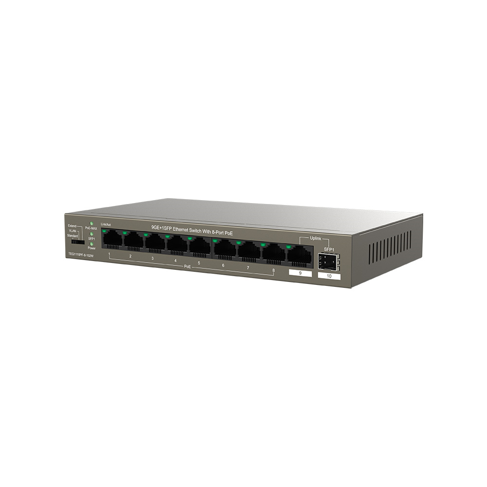 Modem ve Network Ürünleri Tenda TEG1110PF-8-120W 9 Port 8 Port Poe+ 10-100-1000 Switch + 1 Port Uplink + 1 Port SFP Satın Al