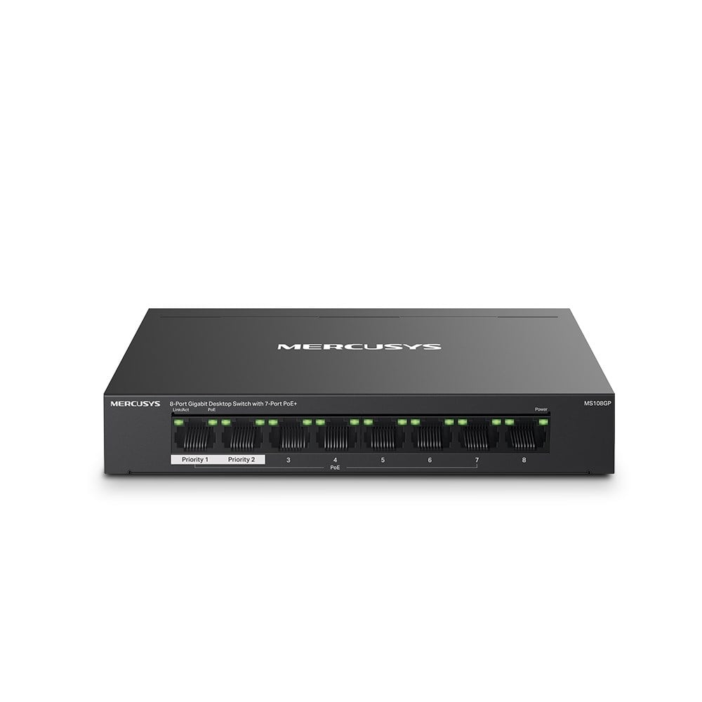 Modem ve Network Ürünleri Tp-Link Mercusys MS108GP 7 Port 10-100-1000 Mbps Poe+ Switch Metal Kasa Satın Al