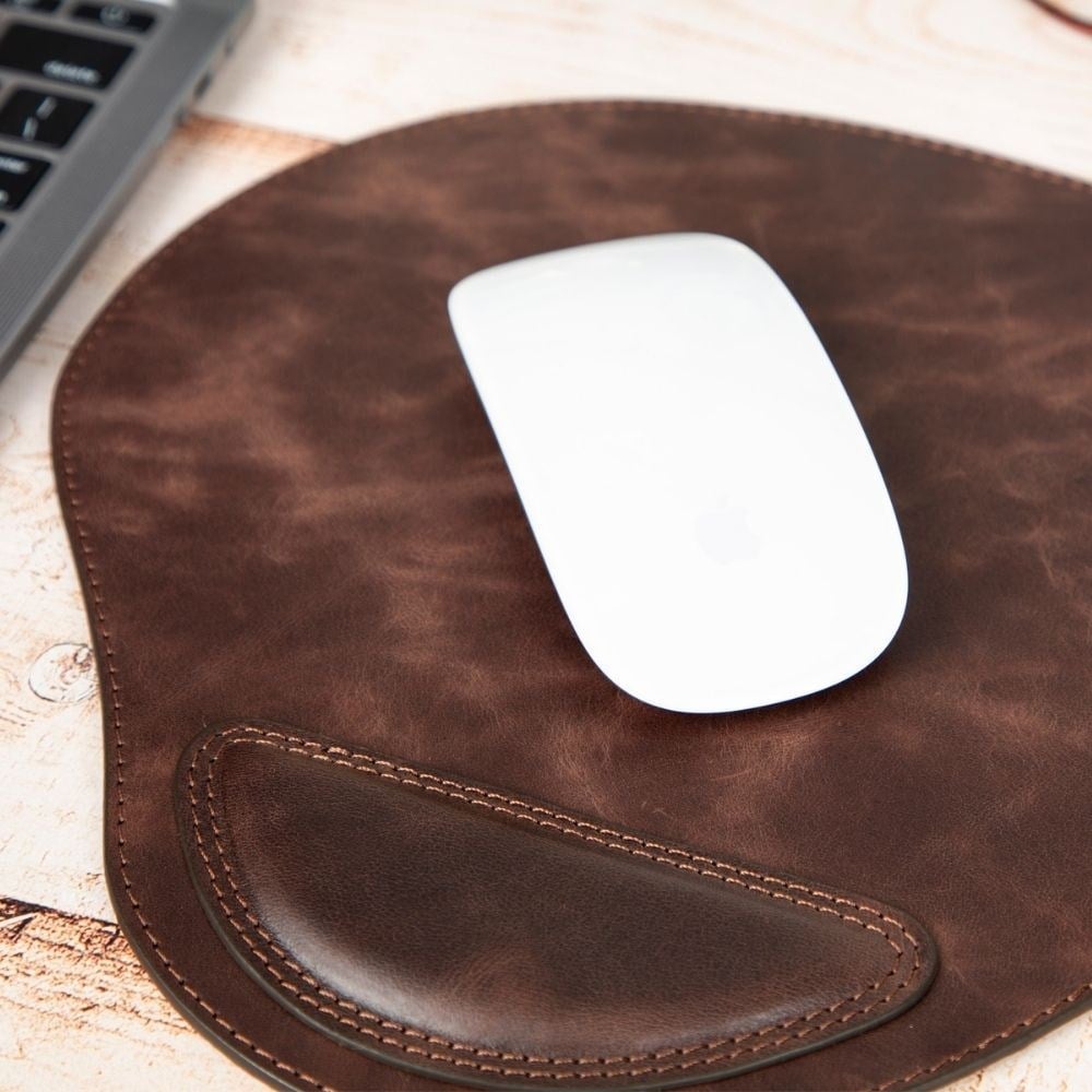 Mouse Bileklikli Deri Mouse Pad Antik Koyu Kahve Satın Al