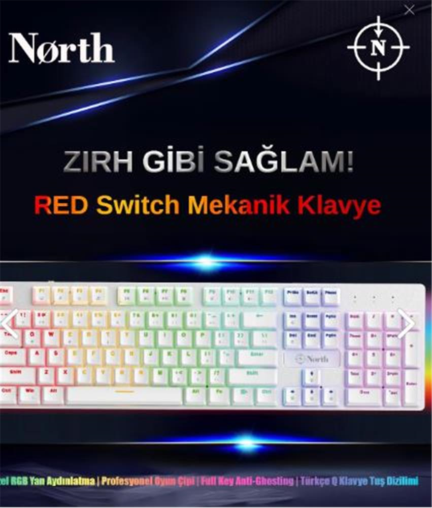 Mouse North Shield White Red Switch Türkçe Q RGB Beyaz Mekanik Gaming Klavye Satın Al