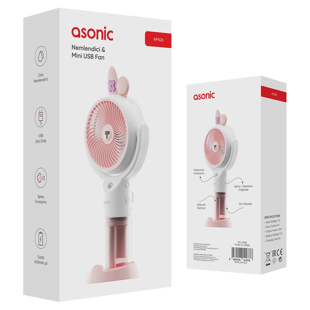 Notebook Soğutucular Asonic AFN26 Beyaz 500mAh 2 Kademe (Püskürtme Fonksiyon) Nemlendirici Sprey USB Fan Şarjlı Satın Al