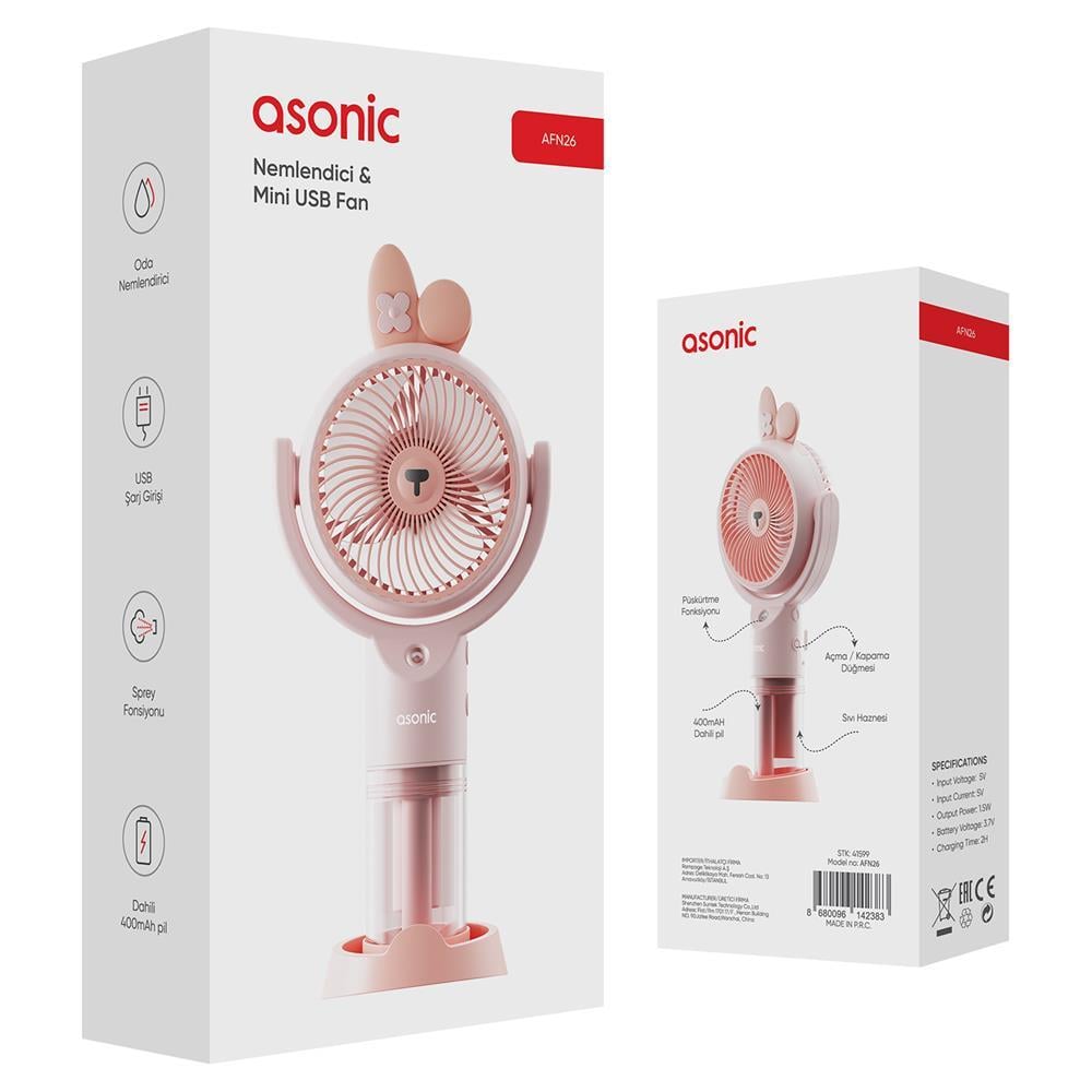 Notebook Soğutucular Asonic AFN26 Pembe 500mAh 2 Kademe Nemlendirici Sprey USB Fan Satın Al