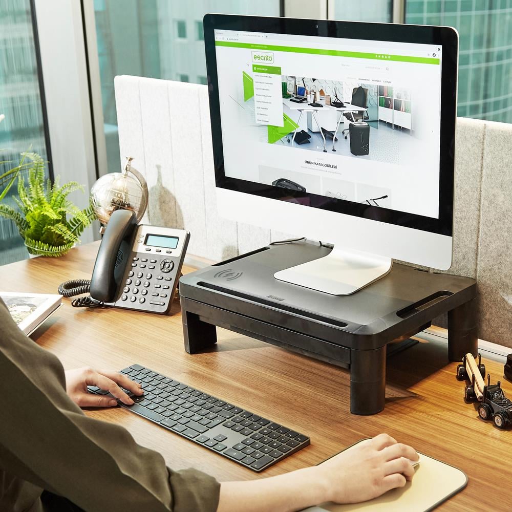 Notebook Soğutucular Escrito Lome Premium Monitör Yükseltici Yükseklik Ayarlanabilir Çekmeceli ve Wifi Sarj Üniteli Satın Al