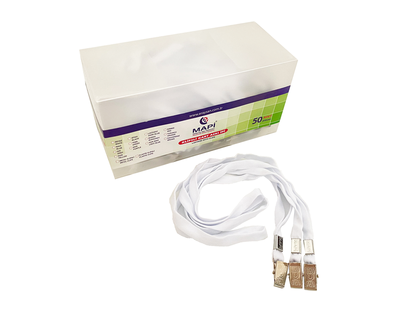 Ofis Aksesuarları MAPİ METAL KLİPSLİ-POLYESTER DOKUMA KART ASKI İPİ BEYAZ 50'Lİ PAKET Satın Al