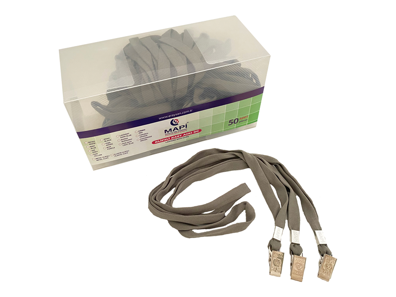Ofis Aksesuarları MAPİ METAL KLİPSLİ-POLYESTER DOKUMA KART ASKI İPİ GRİ 50'Lİ PAKET Satın Al