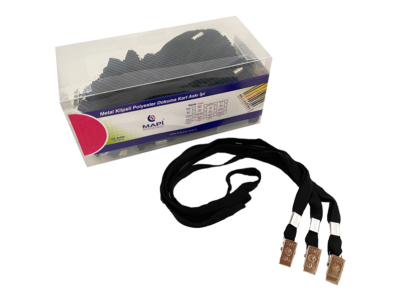 Ofis Aksesuarları MAPİ METAL KLİPSLİ-POLYESTER DOKUMA KART ASKI İPİ SİYAH 50'Lİ PAKET Satın Al