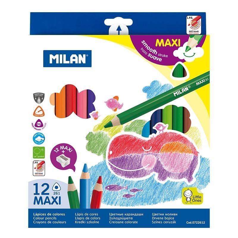 Okul Kırtasiye MILAN 722612 MAXI JUMBO ÜÇGEN KURU BOYA (5MM UÇ) - 12'Lİ Satın Al
