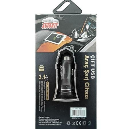 Oto Bakım Ürünleri Autokit Metal Araç Şarjı 3.1 Amper Tek Başlık 2 USB Girişi Satın Al