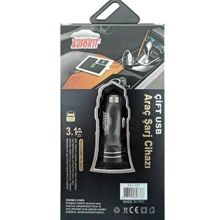 Oto Bakım Ürünleri Autokit Metal Araç Şarjı 3.1 Amper Tek Başlık 2 USB Girişi Satın Al