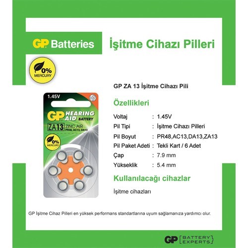 Piller GP 1.4V KULAKLIK PİLİ 6'LI BLİSTER KART Satın Al