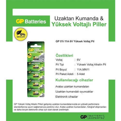 Piller GP 11A 6V ALKALİN PİL 5