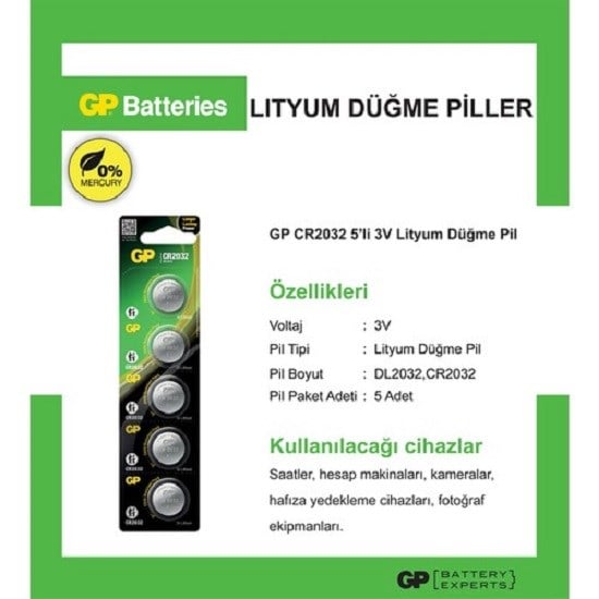 Piller GP CR2032 3V LİTYUM 5