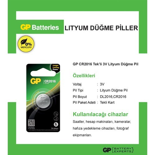 Piller GP GPCR2016 3V LİTYUM TEKLİ KART Satın Al