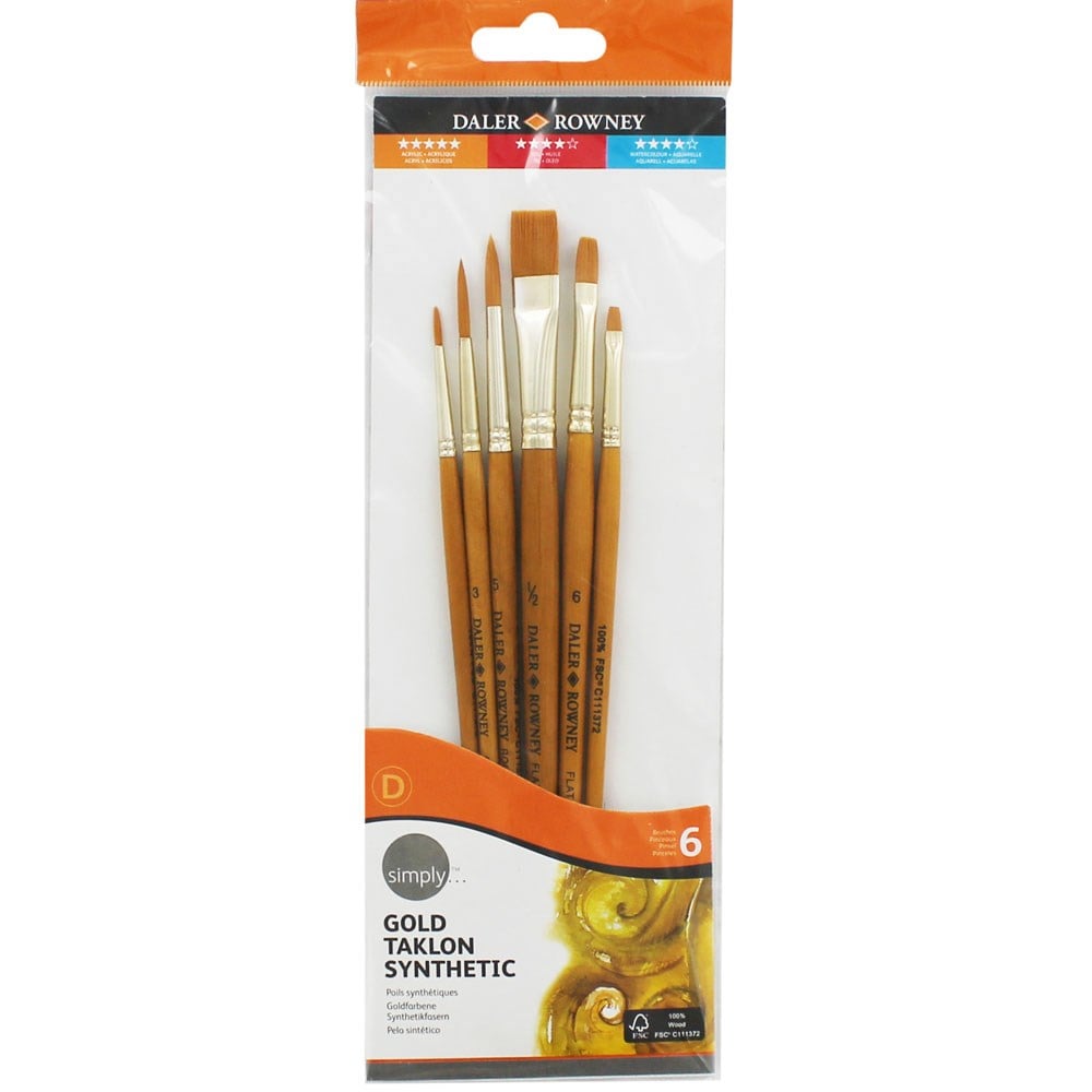 Resim Fırçaları Daler Rowney Taklon Fırça Seti Kısa Sap 6'lı Paket Satın Al