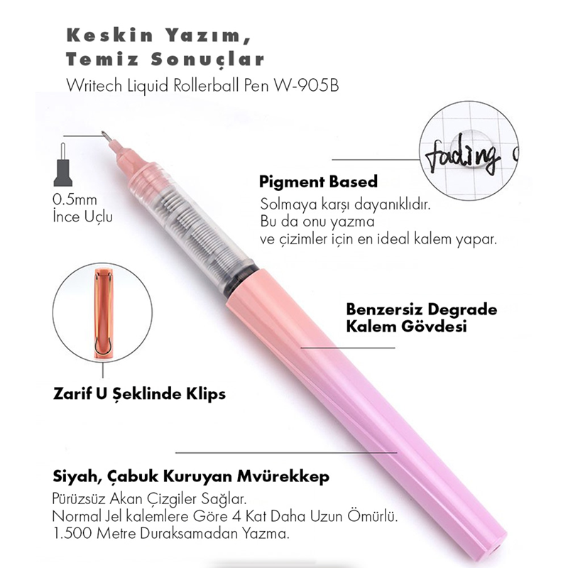 Roller ve Jel Kalemler WRITECH W-905 LIQUID ROLLER 0,5MM KALEM PEMBE - 12'Lİ KUTU Satın Al