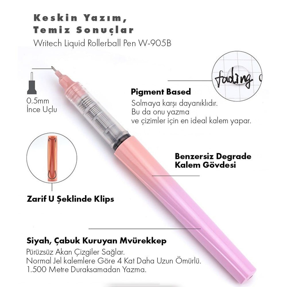 Roller ve Jel Kalemler WRITECH W-905 LIQUID ROLLER 0,5MM KALEM MAVİ - 12'Lİ KUTU Satın Al