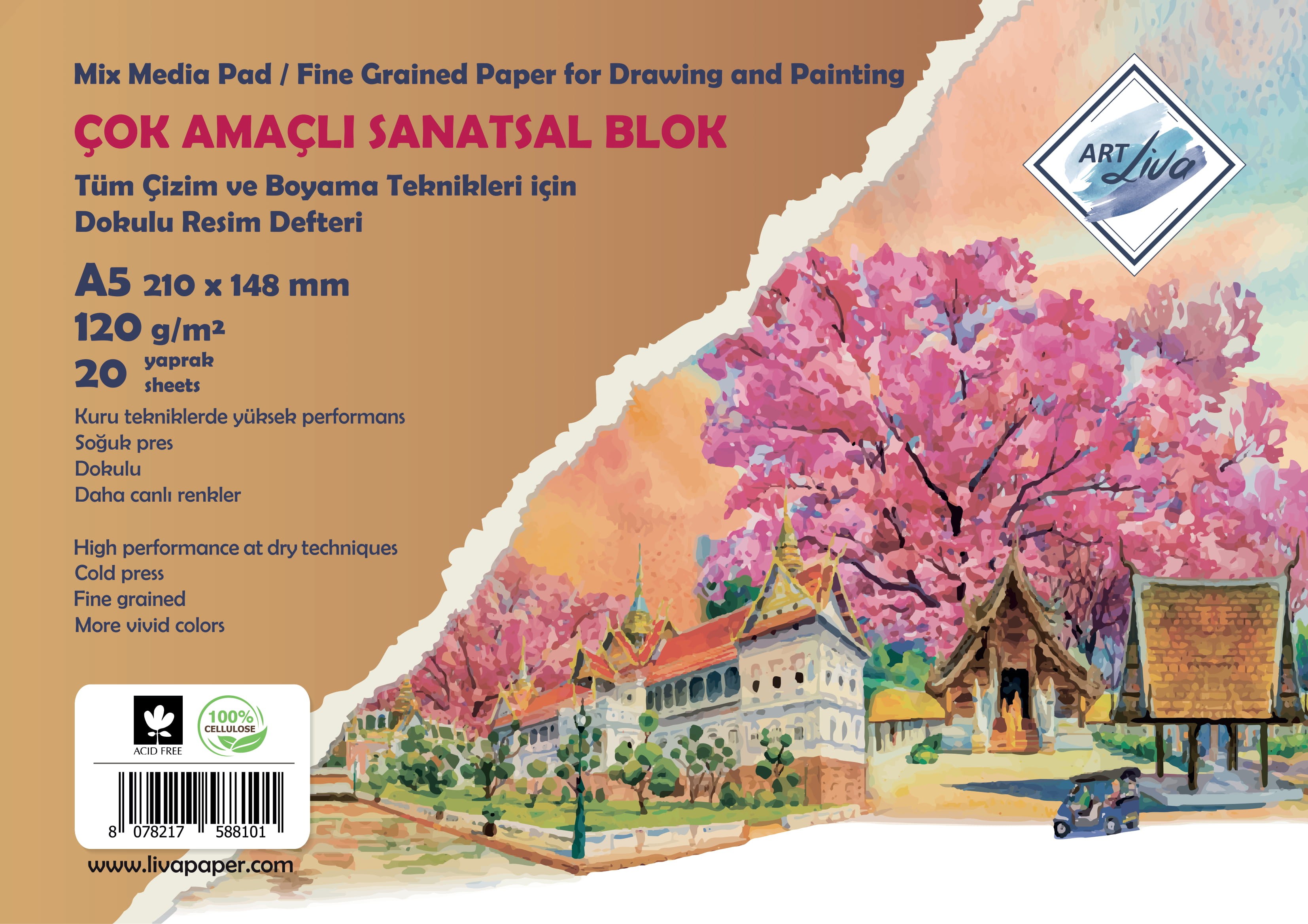 Sanatsal Resim Defterleri Art Liva Sanatsal Resim Defteri Dokulu Multi Teknik A5 120gr 20Yp Satın Al