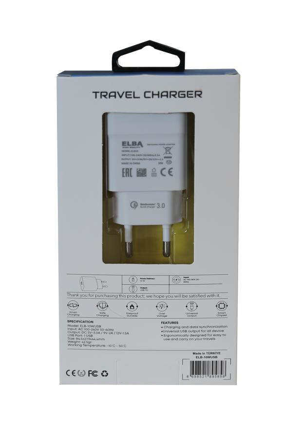 Şarj Kabloları Elba Elb10 10W 3.0A Hızlı Şarj Akıllı Koruma Usb EV Şarj Kafa Satın Al