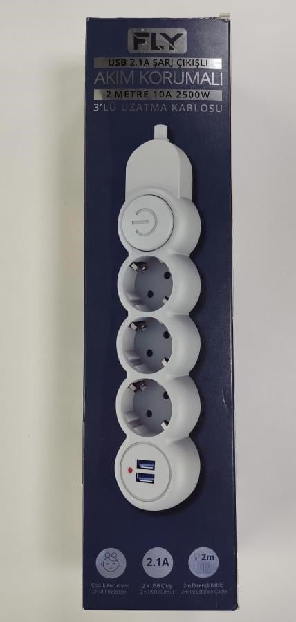 Şarj Kabloları Fly 3393-01 3lü 2mt 2.1A Anahtarlı 2Usb Şarj Çıkışlı Akım Korumalı 2500w Satın Al