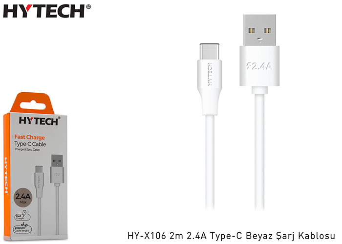 Şarj Kabloları Hytech HY-X106 2m 2.4A Type-C Beyaz Şarj Kablosu Satın Al