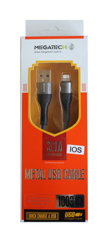 Şarj Kabloları Megatech 3.1A  Örgülü A Serisi IPH7 Data Kablosu Gri-Siyah Satın Al