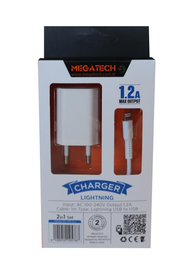 Şarj Kabloları Megatech MT-Cl1 1.2ın Usb Ev Şarj Kafa+Iphone Kablo Satın Al