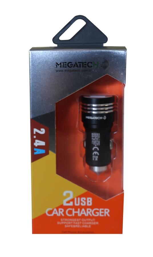Şarj Kabloları Megatech T05-M24 Renkli 2.4A 2Usb Çelik Araç Şarj Aleti Satın Al