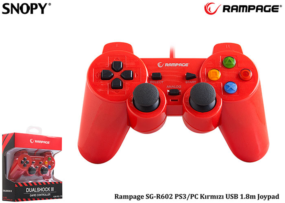 Snopy Rampage SG-R602 Ps3-Pc Kırmızı USB 1.8m Joypad