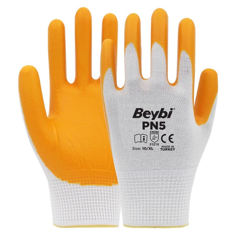 Temizlik Eldivenleri Beybi Nitril PMK PN5 Beyaz Sarı Örme Polyoster Nitril 10 Beden 12li Paket EN388 (3121X) Satın Al