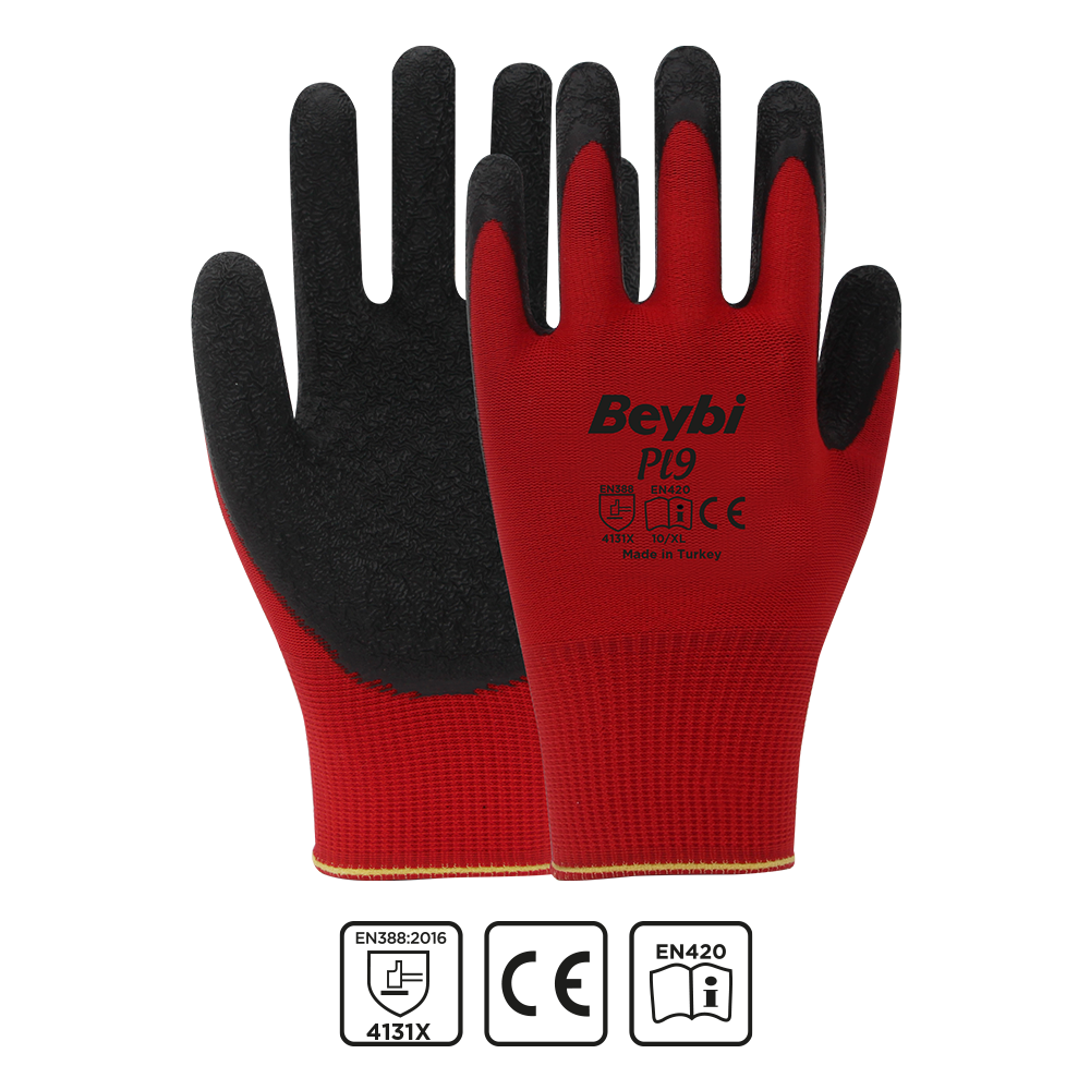 Temizlik Eldivenleri Beybi Nitril Poly PL9 9 Beden Kırmızı Siyah İş Eldiveni 12li Paket Camcı Eldiveni Satın Al