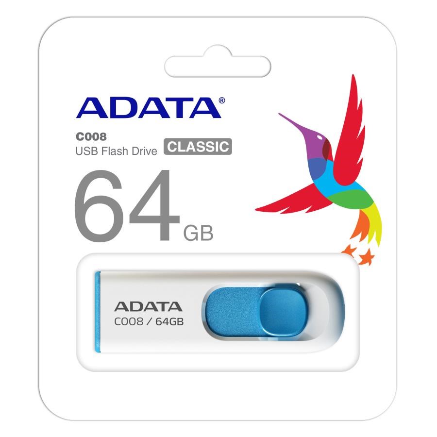 Usb Bellek Adata C008-64GB 64GB USB2.0 Classic (White + Blue) Flash Bellek Satın Al