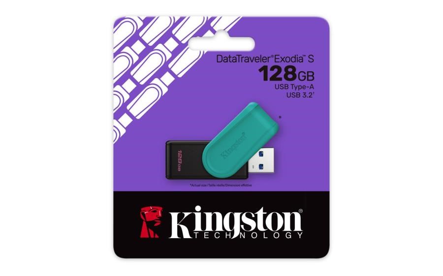 Usb Bellek Kingston DTXS-128GB 128GB Portable USB 3.2 Gen1 DataTraveler ExodiaS (Black-Turquoise) Flash Bellek Satın Al
