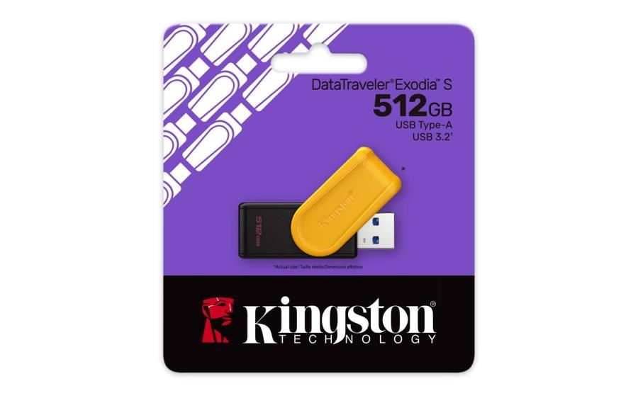 Usb Bellek Kingston DTXS-512GB 512GB Portable USB 3.2 Gen1 DataTraveler ExodiaS (Black-Yellow) Flash Bellek Satın Al