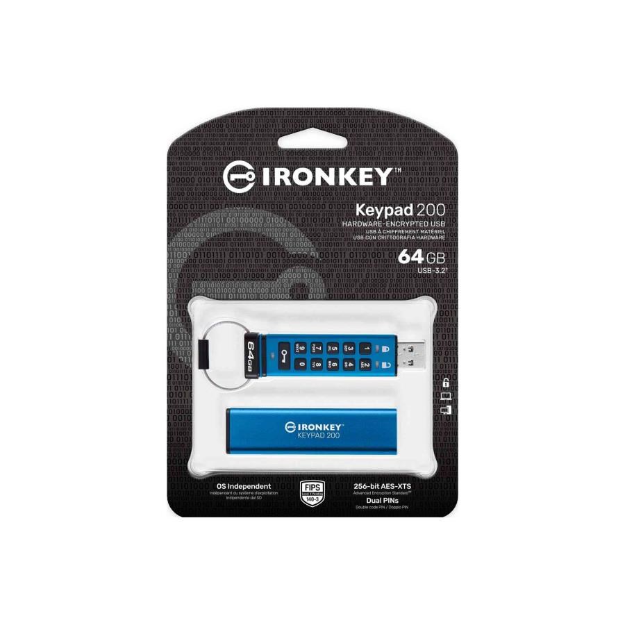 Usb Bellek Kingston IKKP200-64GB 64GB IronKey Keypad 200, FIPS 140-3 Lvl 3 (Pending) Flash Bellek Satın Al