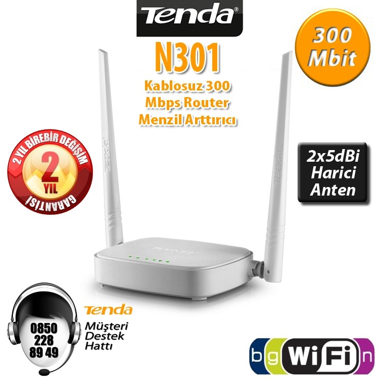 Wireless Adaptörler Tenda N301 300 Mbps 4 Port Router 2 Anten Satın Al