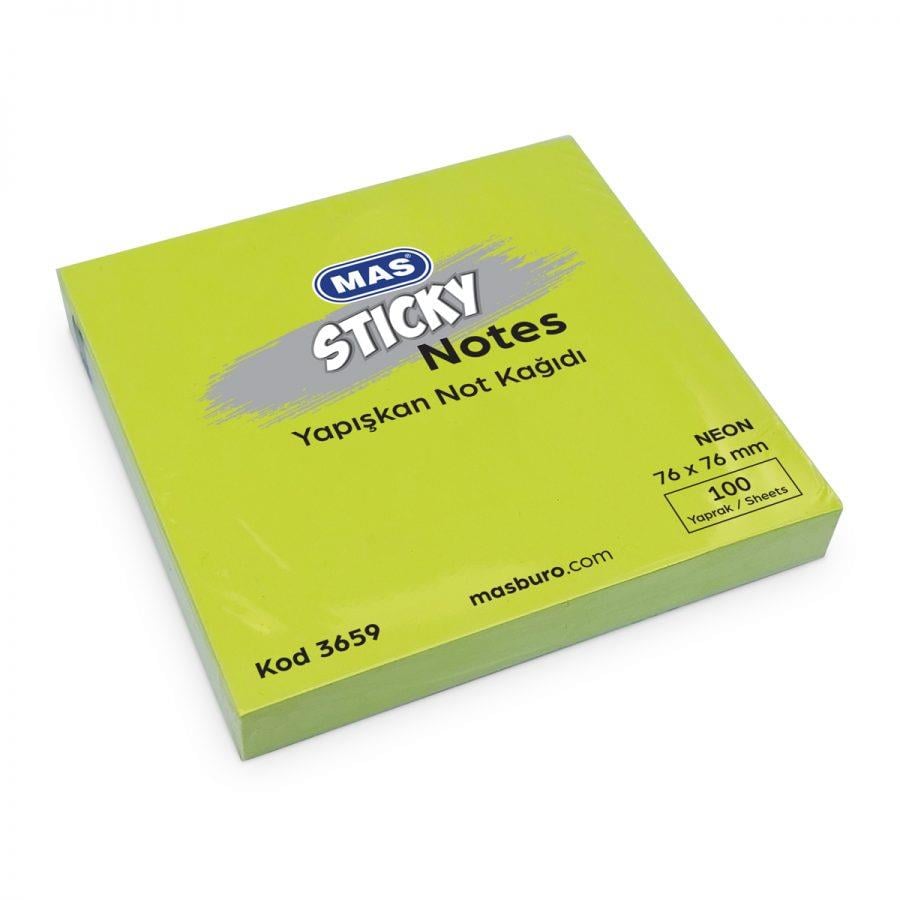 Yapışkanlı Not Kağıtları Mas 3659 Yapışkanlı Not Kağıdı 76mmx76mm 100 Sayfa Neon Yeşil Renk Satın Al